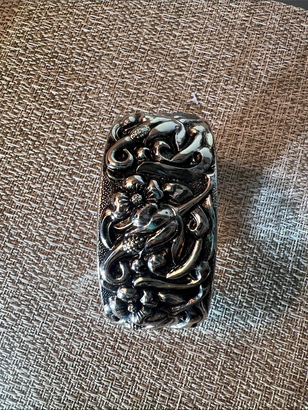 Ornate Floral Silver-Tone Cuff Bracelet